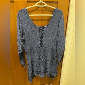 Colbolt Blue Lace-Up Embroidered top